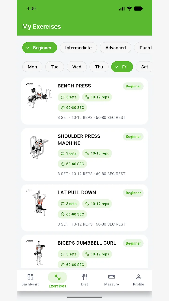 Guru Fitness Club Mansa app — workout plan screen